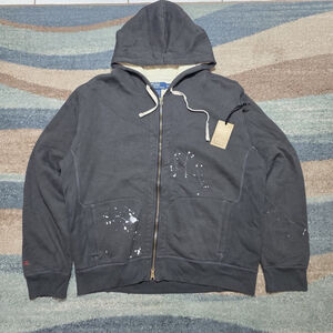 Polo Ralph Lauren XXL Distressed Paint Splatter Zip Hoodie Thermal Lined